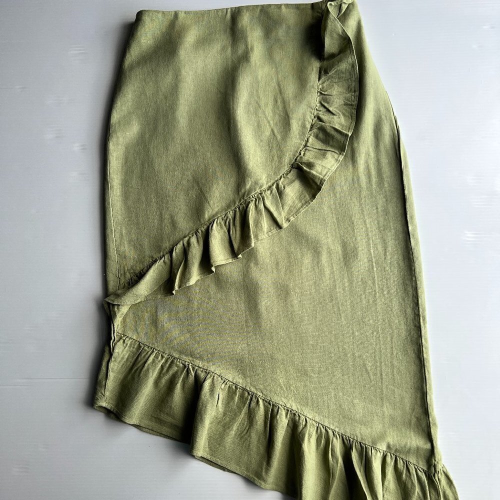 ZARA RUFFLED ASYMMETRIC SKIRT  LIGHT KHAKI | 8372/104